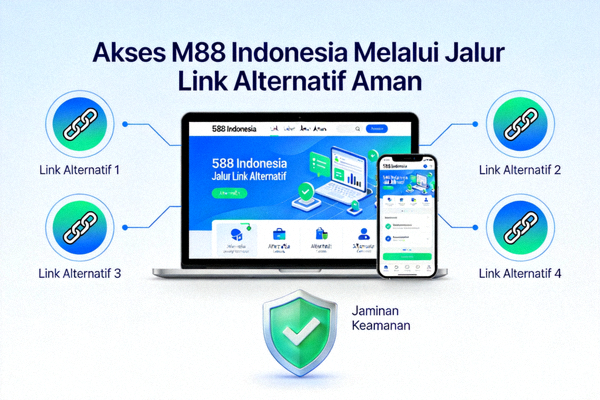 Ilustrasi akses M88 Indonesia melalui berbagai jalur link alternatif yang aman