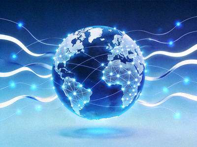 Ilustrasi visual jaringan internet global dengan koneksi yang lancar